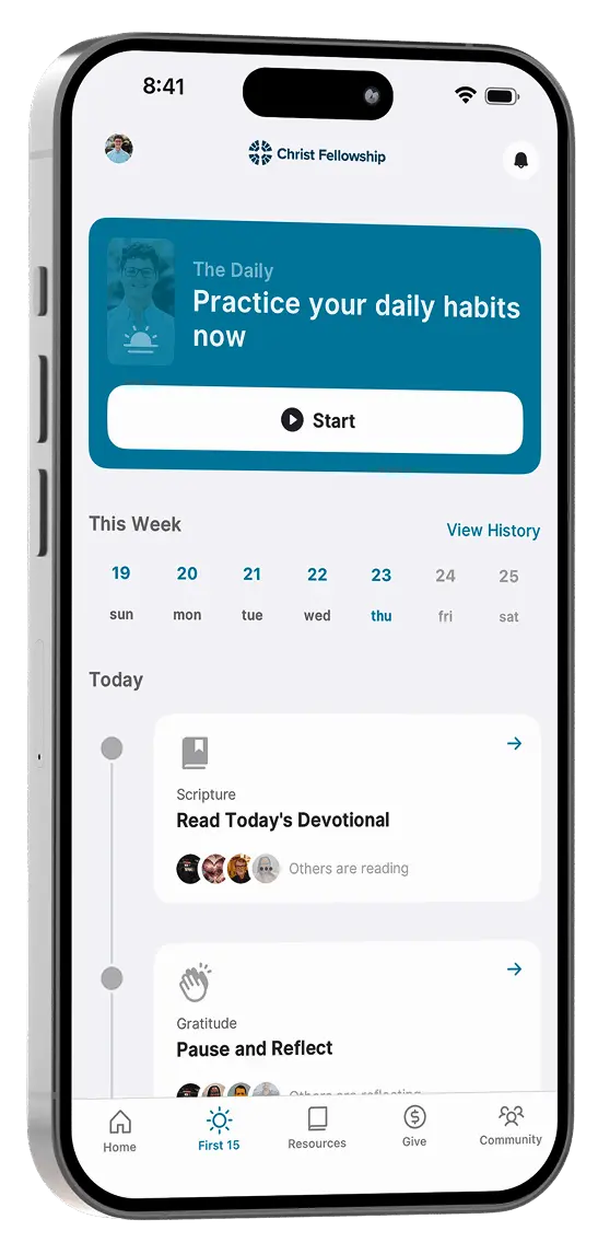 Christ Fellowship App on a phone