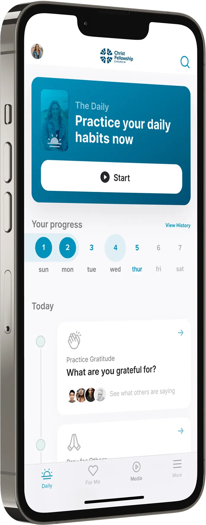 Christ Fellowship App on a phone